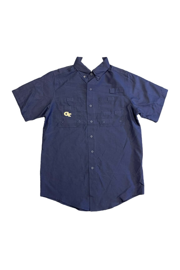 ProEdge Men's Sports Team Logo Short Sleeve Button-Down Shirt (Navy/Georgia Tech, S)