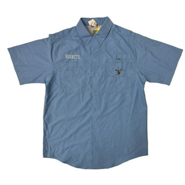 ProEdge Men's Sports Team Logo Short Sleeve Button-Down Shirt (Blue/Delaware State Hornets, L)