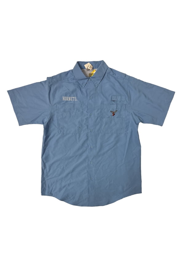 ProEdge Men's Sports Team Logo Short Sleeve Button-Down Shirt (Blue/Delaware State Hornets, L)