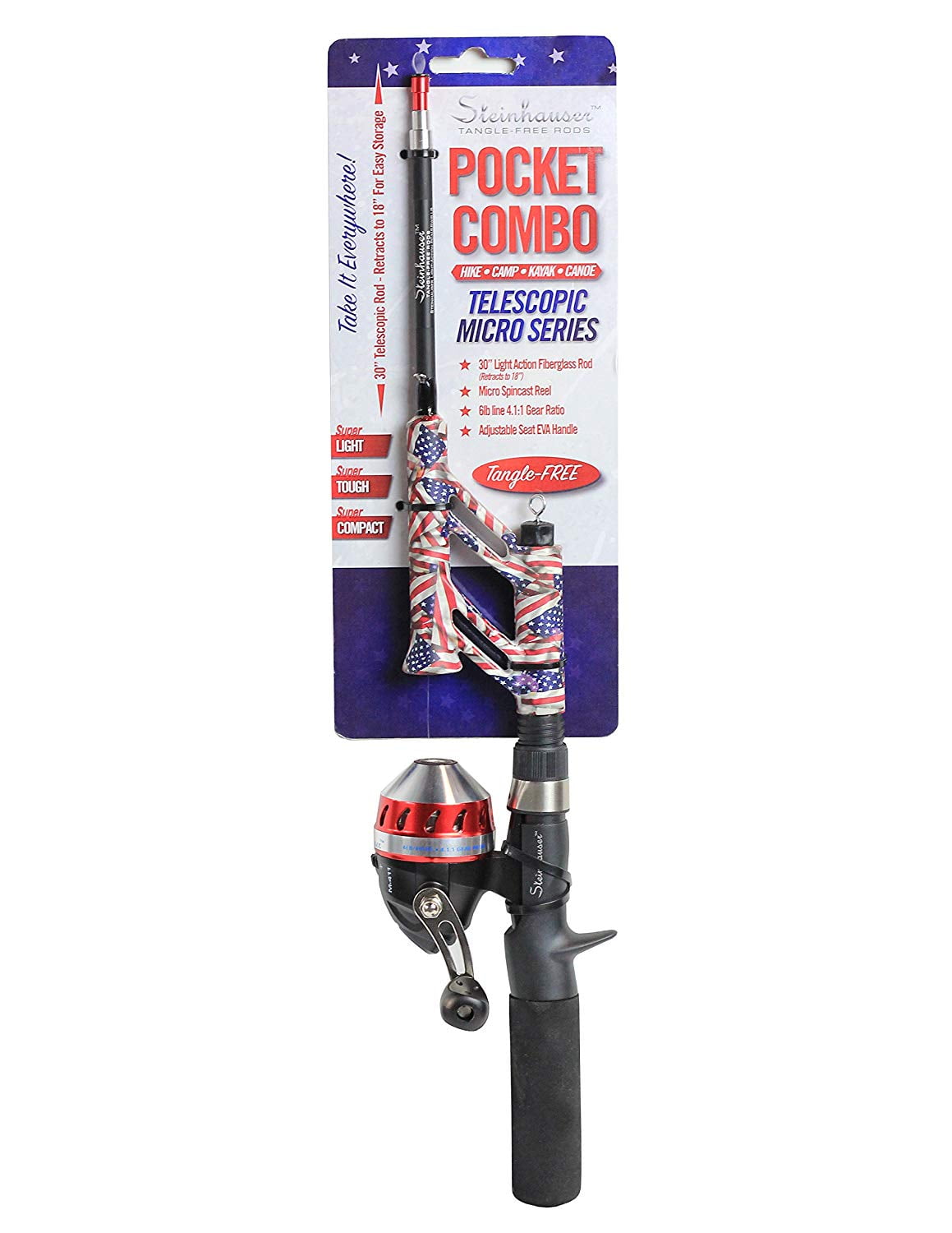 ProFISHiency Red, White, Blue Telescopic Fishing Rod and Spincast Reel  Combo 