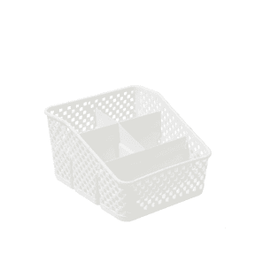 ProFinds 5-Compartment Plastic Desk Organizer Slanted Weave Basket Caddy with Divided Sections for Office Stationery Storage White 1 Unit