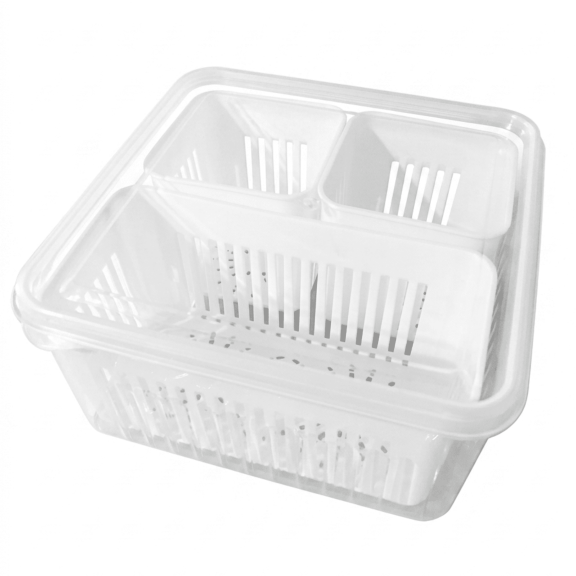 ProFinds Produce Saver Fruit and Vegetable Storage Container with Removable Colander Drain Baskets and Stackable Lid Clear and White 2.4 Quarts 1 unit