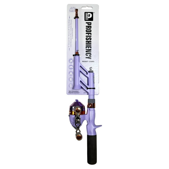 ProFishiency 34" Lavender Micro Fiberglass Spincast Fishing Pole and Reel Combo