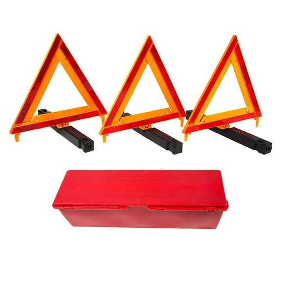 ProFleet 3-Pack DOT Approved Safety Warning Triangles with Case - Reflective, Heavy Base