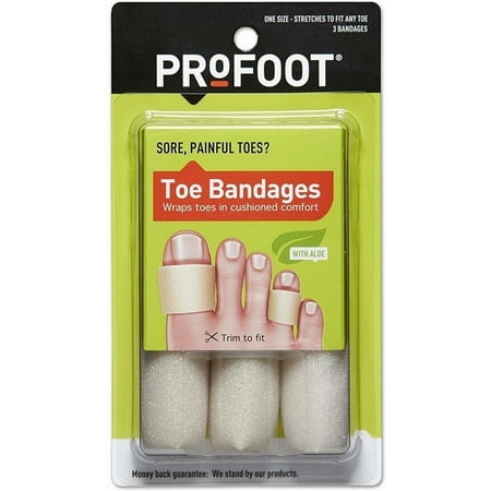 ProFoot Toe Bandages Cushion Comfort Trim to Fit w/ Aloe, 3 ct, 3-Pack