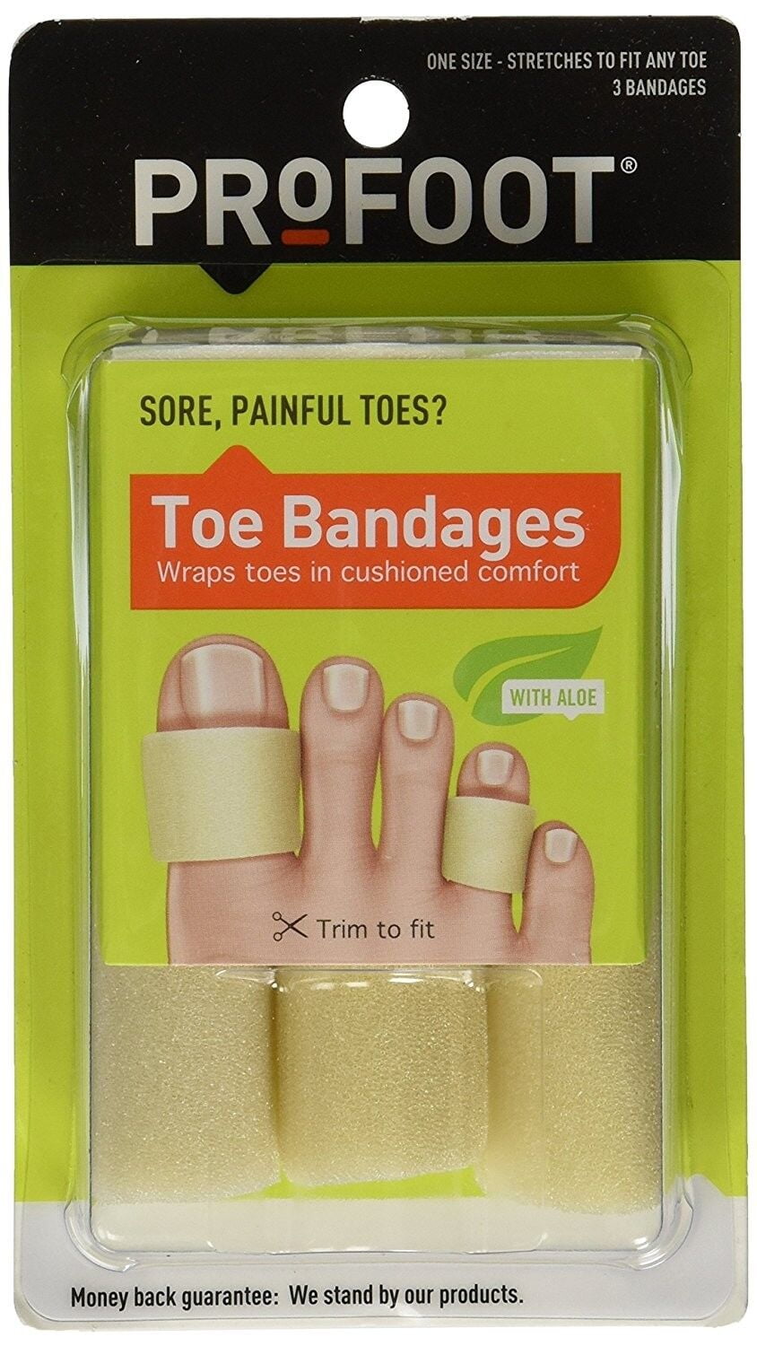 ProFoot Toe Bandages with Aloe One SizeStretches To Fit Any Toe Trim To Fit 3Ct
