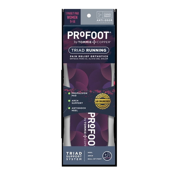 ProFoot Full Length Triad Running Orthotic Insole for Knee, Leg & Back Pain, Womens 6-11, 1 Pair