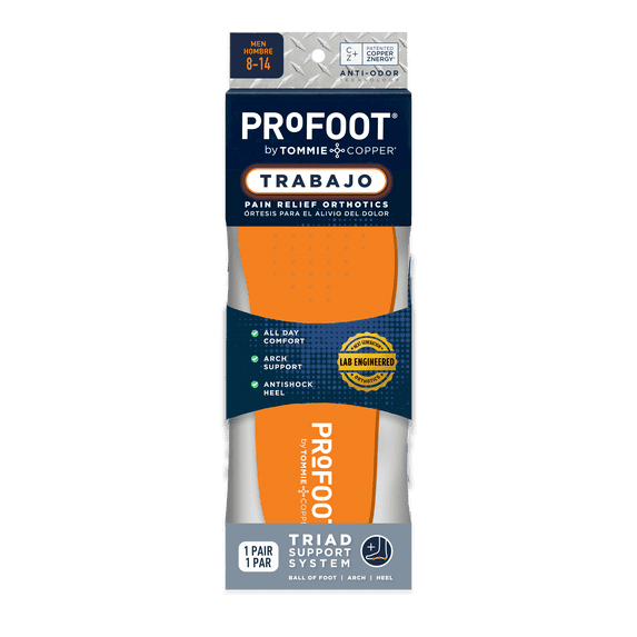 ProFoot Full Length Triad Work Orthotic Insoles for Knee, Leg & Back Pain, Mens 8-13, 1 Pair