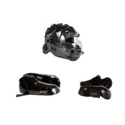 ProForce 5 Piece Sparring Gear Combo Set BLACK with Full head face mask Shoe Size adult XL 11-12, Head size Small