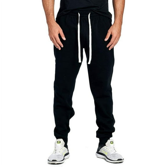ProGo USA Men's Joggers Sweatpants Basic Fleece Marled Jogger Pant Elastic Waist (Black, Small)