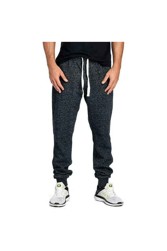 Men's Joggers Sweatpants Basic Fleece Marled Jogger Pant Elastic Waist (Marled Black, Medium)