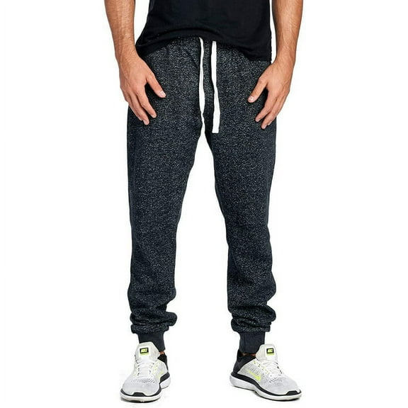 ProGo USA Men's Joggers Sweatpants Basic Fleece Marled Jogger Pant Elastic Waist (Marled Black, Small)