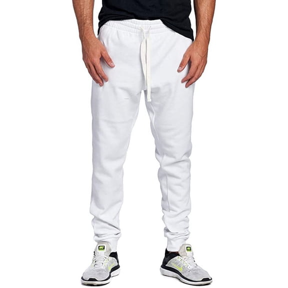 ProGo USA Men's Joggers Sweatpants Basic Fleece Marled Jogger Pant Elastic Waist (White, Medium)