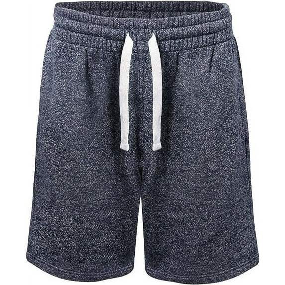 ProGo USA Men’s Shorts – Classic Fleece Workout Shorts - Men Shorts Casual with Elastic Waist (Marled Navy, Large)