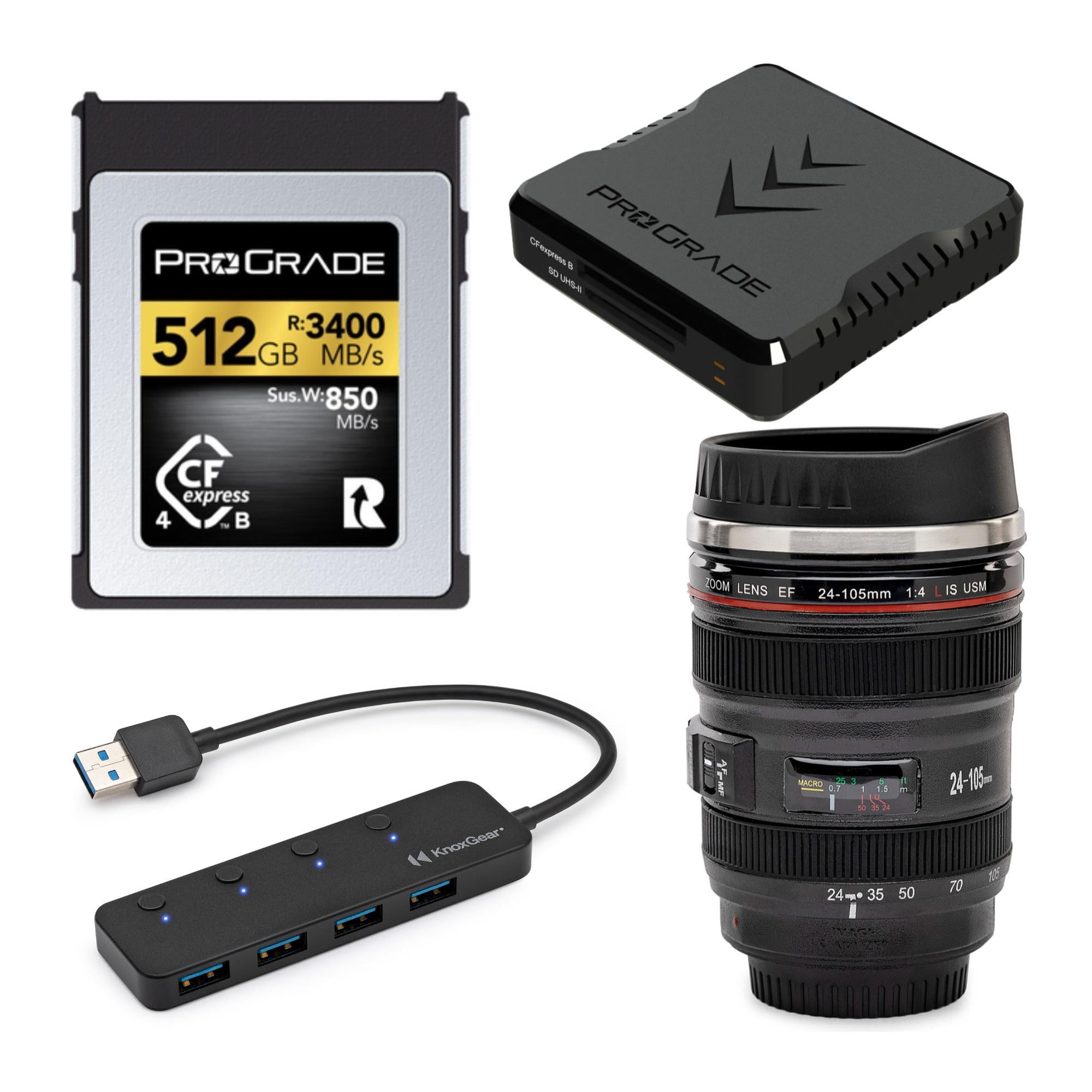 ProGrade Digital 512GB CFexpress 4.0 Type B Gold Memory Card Bundle with Card Reader, USB 3.0 Hub, and Camera Lens Mug (4 Items) - Walmart Business Supplies ProGrade Digital 512GB CFexpress 4.0 Type B Gold Memory Card Bundle with Card Reader, USB 3.0 Hub, and Camera Lens Mug (4 Items) - Walmart Business Supplies