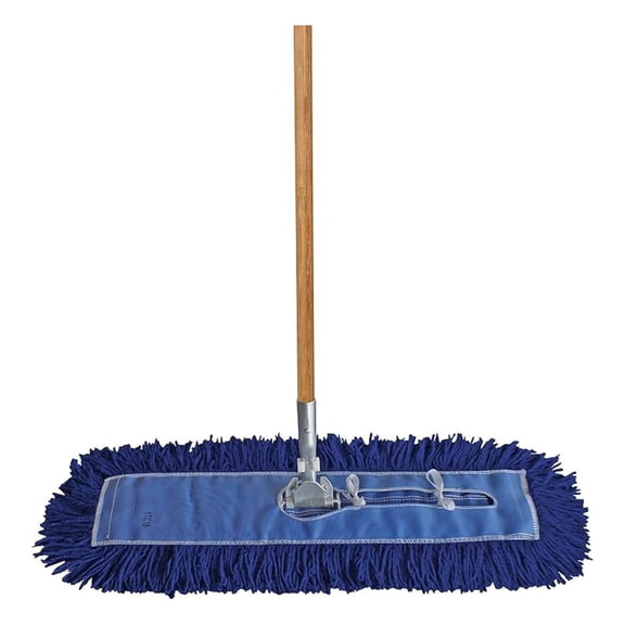 ProGrade Dry Mop Kit with Industrial-Quality Twisted Closed Loop Mop Head - Heavy-Duty Steel Frame, Wood Handle - Blue Inch
