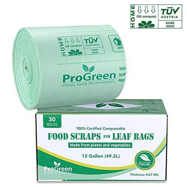 ProGreen 100% Compostable Bags 13 Gallon, Extra Thick 0.87 Mil, 30