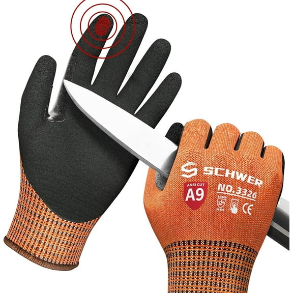 ProGuard Highest Level Cut Resistant Work Gloves PR3326 for Extreme Protection，ANSI A9 Cut Gloves with Reinforced Thumb, Non Slip, Breathable, Durable, Touch-screen, Non PFAS, Orange 2 Pair（L）