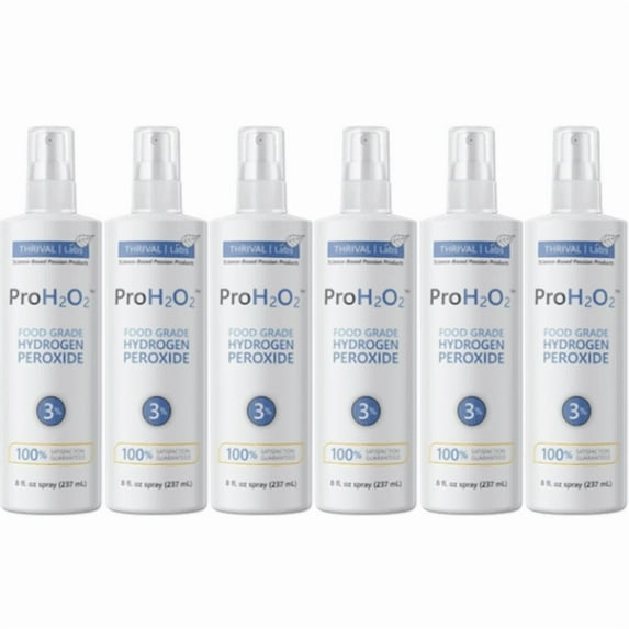 ProH2O2 Food Grade Hydrogen Peroxide 3%, First Aid and Natural Cleaner, Spray Bottle, 8 Fluid Ounces (Pack of 6)