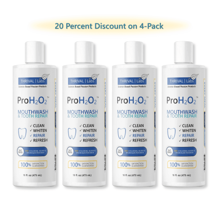 ProH2O2 Natural Mouthwash, Salt Swish, & Tooth Repair by Thrival Labs, Press Top Dispensing, Family 4-Pack