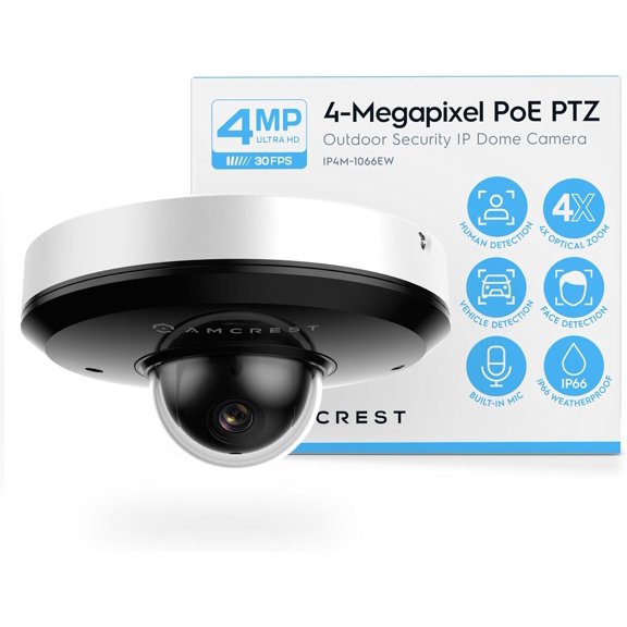 ProHD 4MP PTZ Camera Outdoor, Outdoor Vandal Dome IP PoE (4X Optical Zoom) IK08 Vandal-Proof, IP66 Weatherproof, Night Vision up to 65ft, Pan/Tilt (IP4M-1066EW) (White)