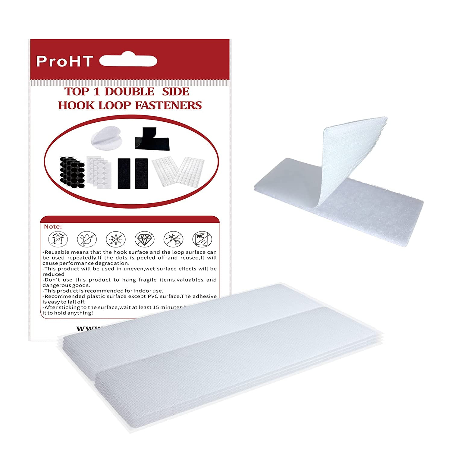 ProHT Hook and Loop Strips with Adhesive 2x6 Inch 4 Pairs Industrial Strength Sticky Back Strips for Couch Cushions.Heavy Duty Perfect for Home Classroom and Office Project,White