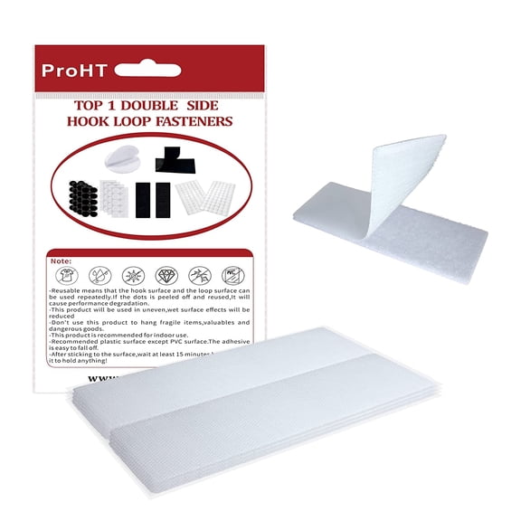 ProHT Hook and Loop Strips with Adhesive 2x6 Inch 4 Pairs Industrial Strength Sticky Back Strips for Couch Cushions.Heavy Duty Perfect for Home Classroom and Office Project,White