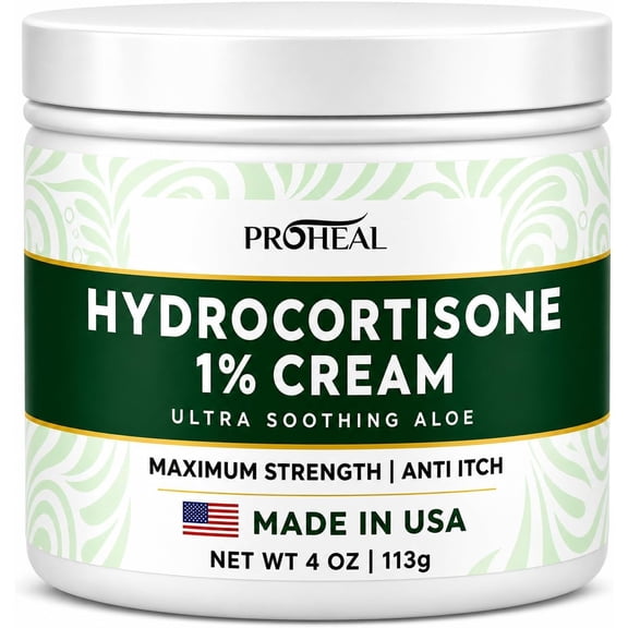ProHeal 1% Hydrocortisone Cream Maximum Strength with Aloe, 4oz Anti Itch Cream for Insect Bites, Eczema, Poison Ivy, Oak, Sumac, and More