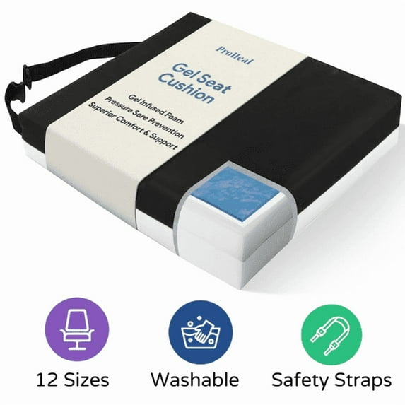 ProHeal 4" Wheelchair Seat Cushion Gel Infused Foam - 18"x16" - Orthopedic, Coccyx, Tailbone Support - Cushion for Wheelchair