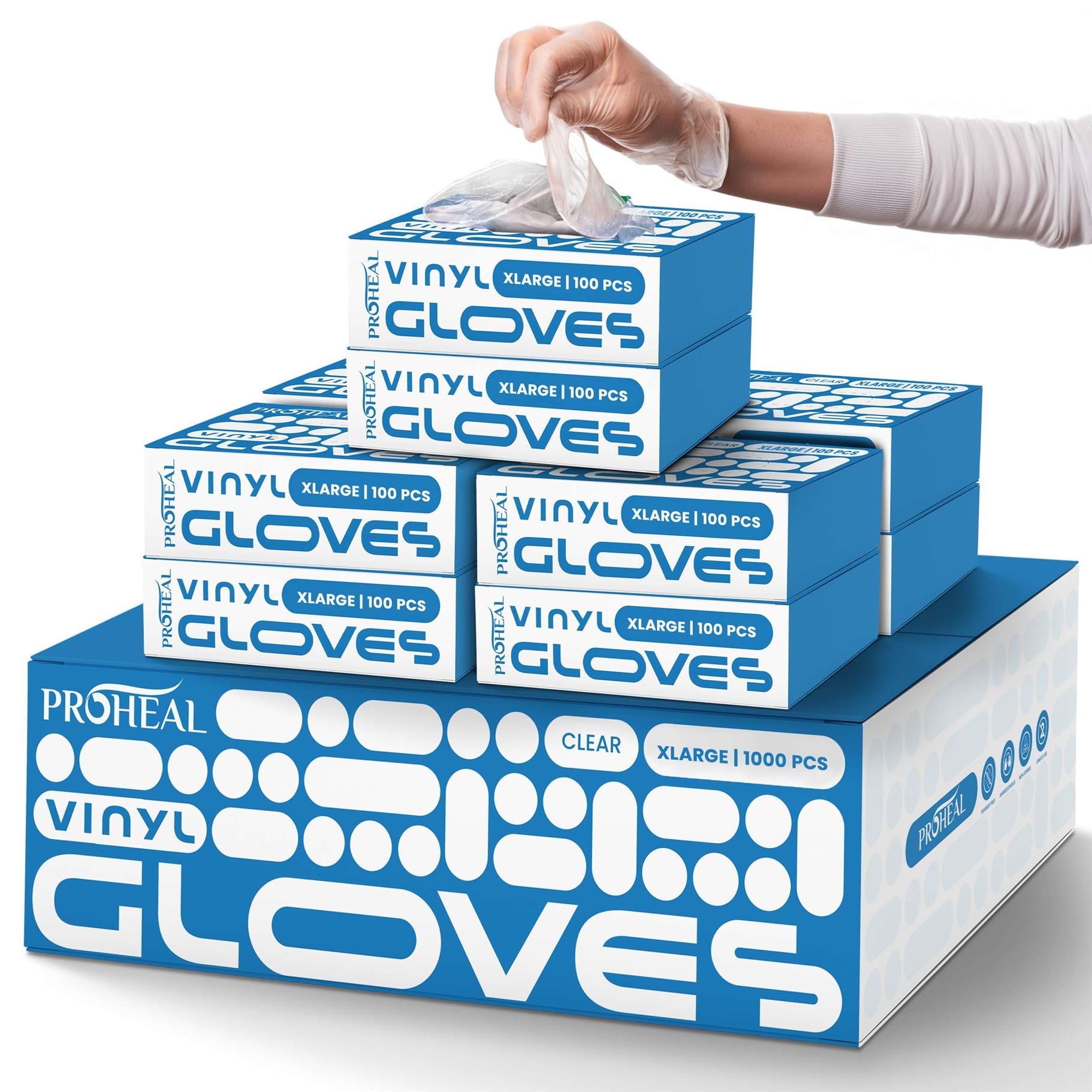 ProHeal Clear Vinyl Gloves - Extra Large - 1000 Count Case, Medical Gloves, Food Gloves, Disposable, Latex Free, Powder Free