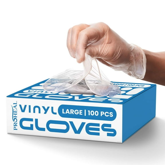 ProHeal Clear Vinyl Gloves - Large - 100 Count Case, Medical Gloves, Food Gloves, Disposable, Latex Free, Powder Free