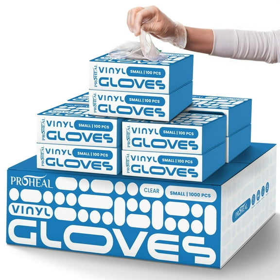 ProHeal Clear Vinyl Gloves - Small - 1000 Count Case, Medical Gloves, Food Gloves, Disposable, Latex Free, Powder Free