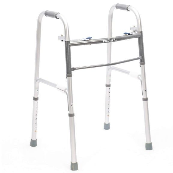 ProHeal Folding Bariatric Walker - Two Button Walkers for Seniors Lightweight - Height Adjustable 500 lbs Cap