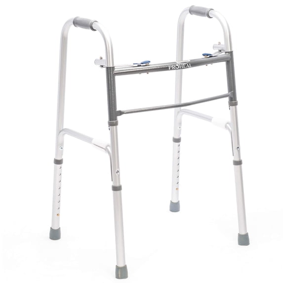 ProHeal Folding Walker - Two Button Walkers for Seniors Lightweight - Height Adjustable 350 lbs Cap