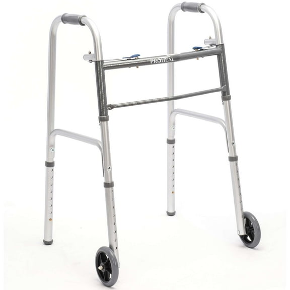 ProHeal Folding Walker - Two Button Walkers for Seniors Lightweight - Height Adjustable 350 lbs Cap