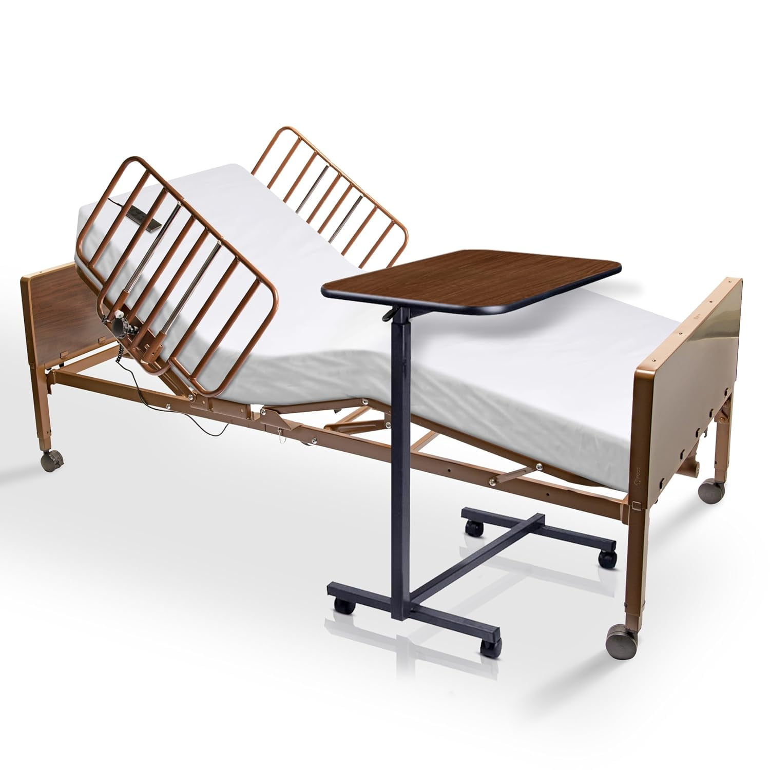ProHeal Full Electric Hospital Bed Package With Overbed Table For Home - Rails and Mattress Included, Medical Bed - 36" x 80"