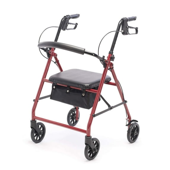 ProHeal Premium Foldable Lightweight Steel Rollator Walker with Seat – Adjustable Height Rollator, Padded Seat, and 6 Inch Wheels