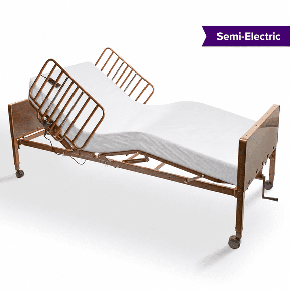 ProHeal Semi Electric Hospital Bed, Includes Mattress and Rails, Easy installation