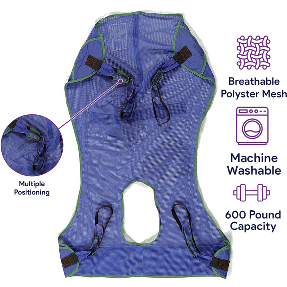 ProHeal Universal Full Body Mesh Patient Lift Sling with Commode Opening (M) 53"L x 40"