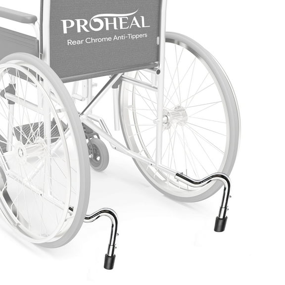 ProHeal Wheelchair Anti Tippers Without Wheels - Chrome Straight Anti Roll Back