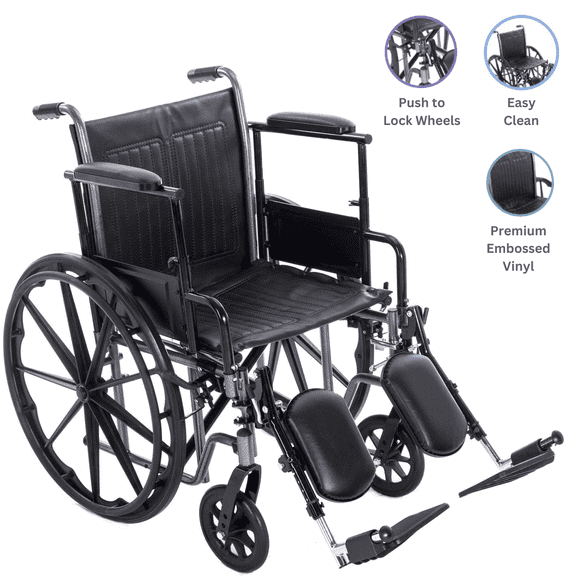 ProHeal Wheelchair with Removable Full Arms, Swing Away Foot Rests, 16" Seat