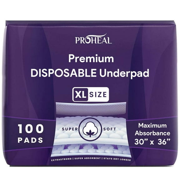 ProHeal XL Underpads, [100 ct.] Disposable Chucks Bed Pads for Incontinence, 30 x 36 Chux, Waterproof Bed Protector