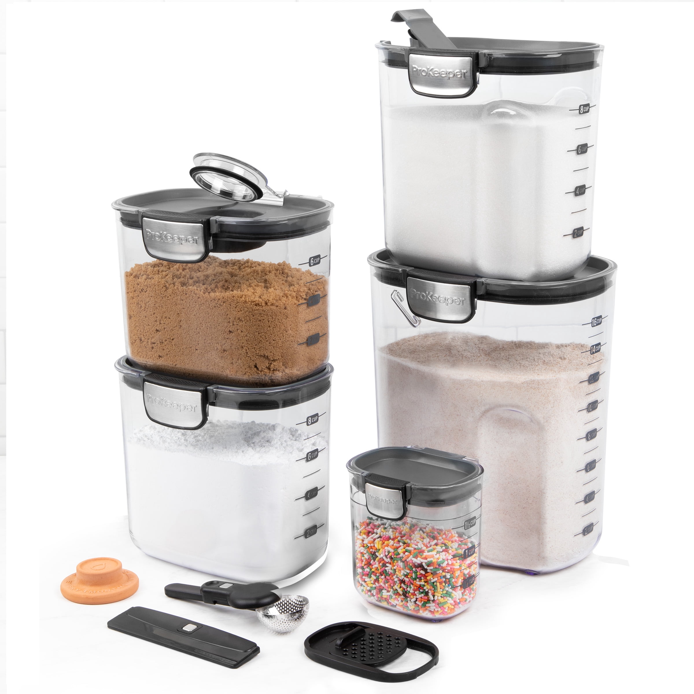 ProKeeper+ Plastic 9-Piece Professional Baker's Storage Container Set with Airtight Seal, Well Suited to Pantry Organization and Food Storage