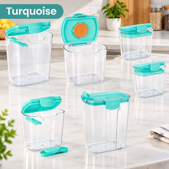 ProKeeper Airtight Kitchen Storage Canister Set for Flour, Sugar & More, Keeps Ingredients Fresh, with Accessories (Turquoise, 6-Piece)