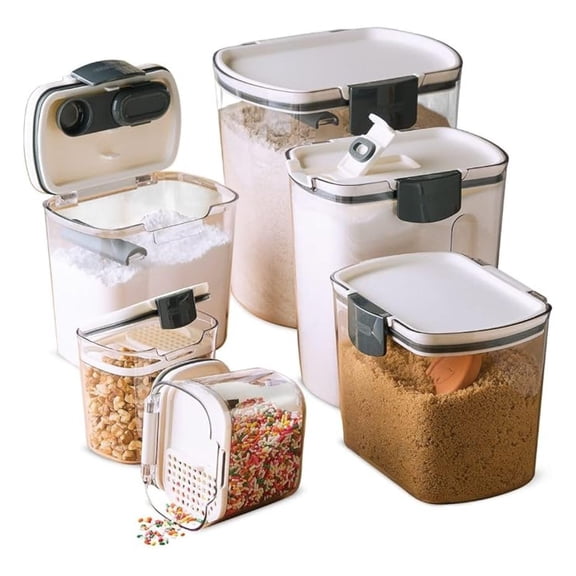ProKeeper Baker's Airtight Kitchen Storage Canister Container Set for Flour, Sugar & More, Keeps Ingredients , with Accessories (Multicolor, 6- Piece)