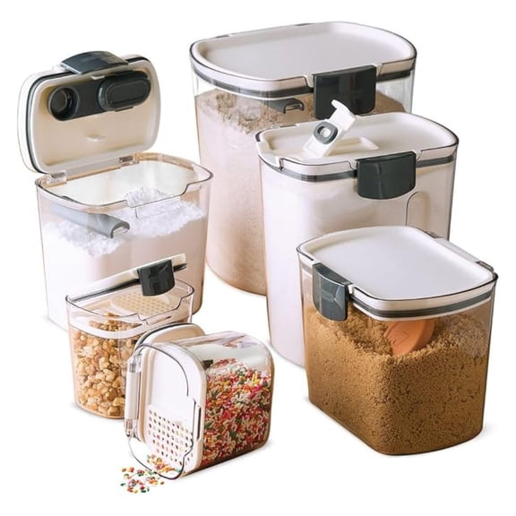 ProKeeper Baker's Airtight Kitchen Storage Canister Container Set for Flour, Sugar & More, Keeps Ingredients , with Accessories (Multicolor, 6- Piece)