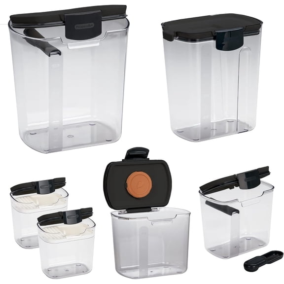ProKeeper Baker's Airtight Kitchen Storage Canister Container Set for Flour, Sugar & More, Keeps Ingredients Fresh, with Accessories (Black, 6- Piece)