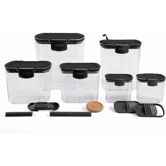 ProKeeper Baker's Airtight Kitchen Storage Canister Container Set for Flour, Sugar & More, Keeps Ingredients Fresh, with Accessories (Black, 6- Piece)