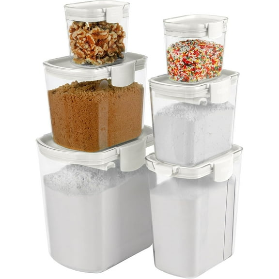 ProKeeper Baker's Airtight Kitchen Storage Canister Container Set for Flour, Sugar & More, Keeps Ingredients Fresh, with Accessories (White, 6- Piece)