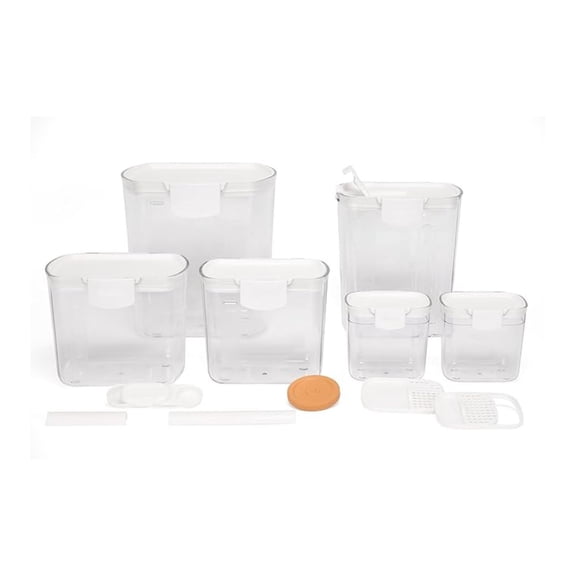 ProKeeper Baker's Airtight Kitchen Storage Canister Container Set for Flour, Sugar & More, Keeps Ingredients , with Accessories (White, 6- Piece)